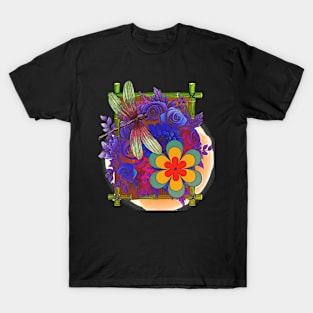 Dragonfly And Flowers T-Shirt